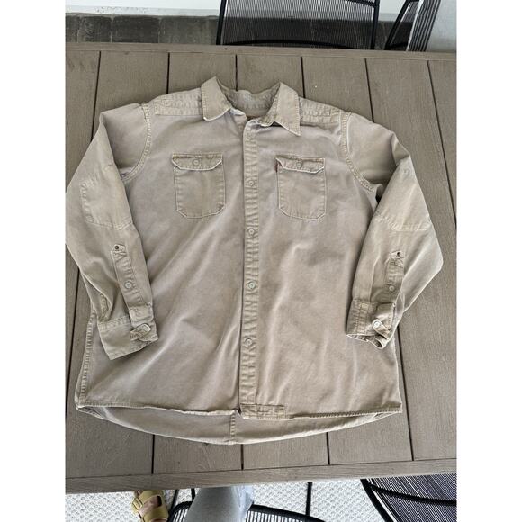 Levis Two Horse Men's XL Long Sleeve Work Shirt Canvas Elbow Patch Button - Picture 1 of 6